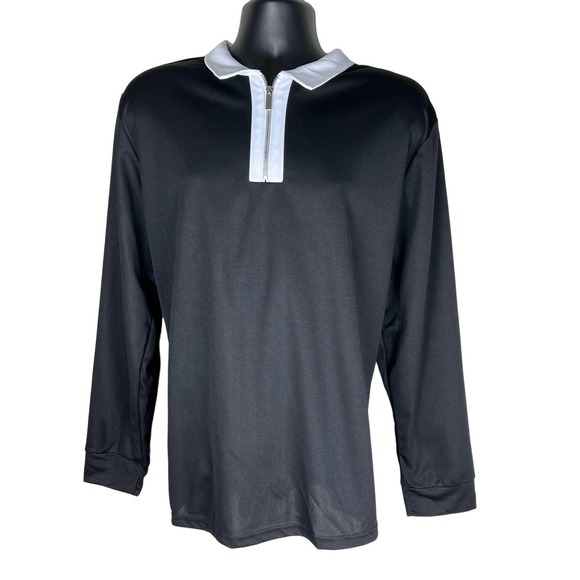 Men's New Solid Collar Long Sleeved Zipper Tee Shirts - Picture 1 of 5